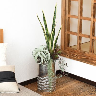 【30%OFF】フェイクグリーン 寄せ植えアレンジ [117] BA 高さ108cm 観葉植物 開店祝い