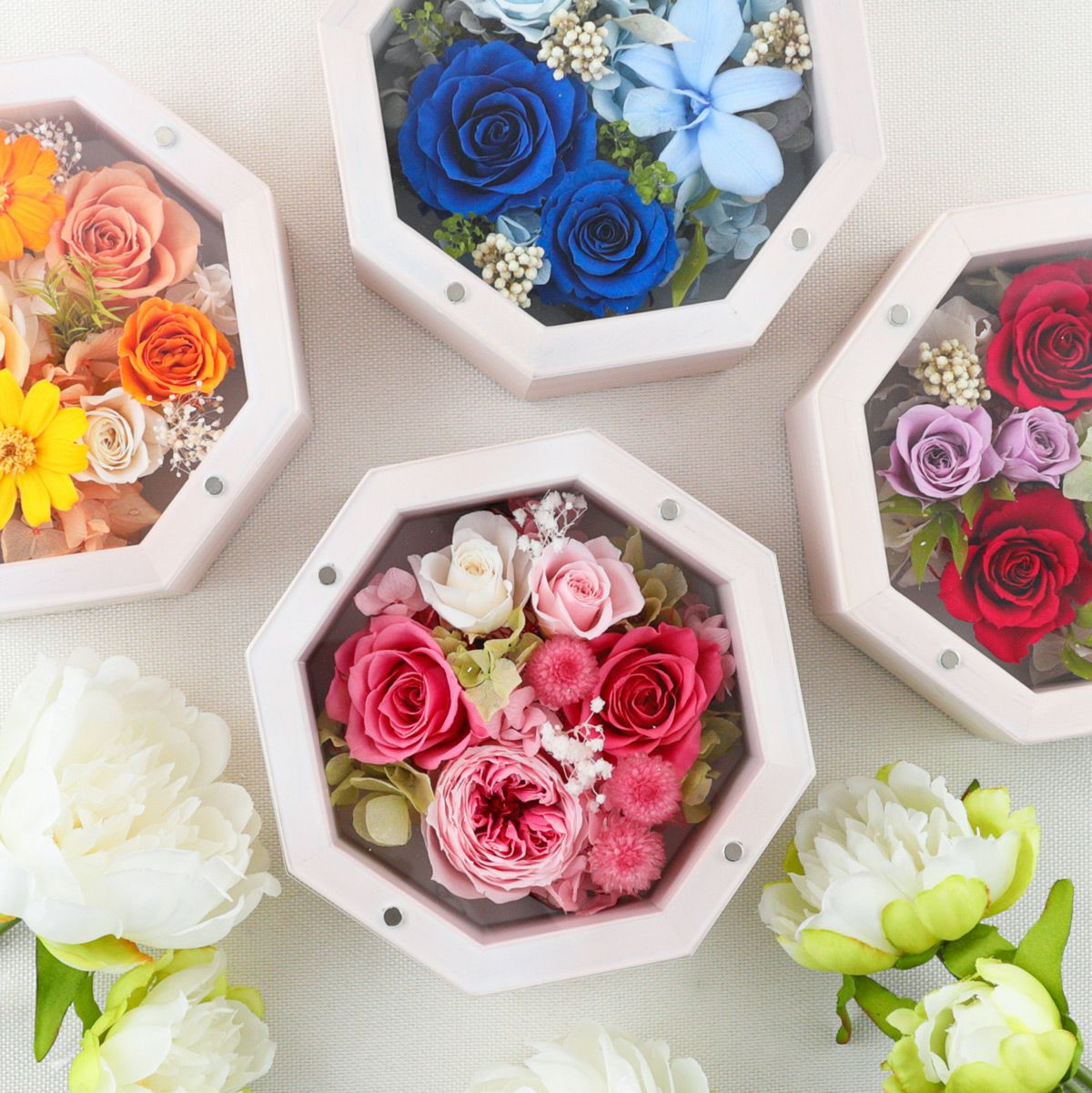 縁起の良い八角フレーム プリザーブドフラワー[303][304][305][306]