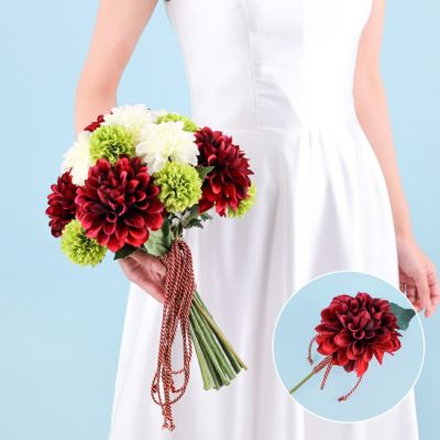 《オンライン限定》ウエディングブーケ＆ブートニアSET[WEB487] ダリア 結婚式 前撮り フォトウエディング アーティフィシャルフラワー 造花