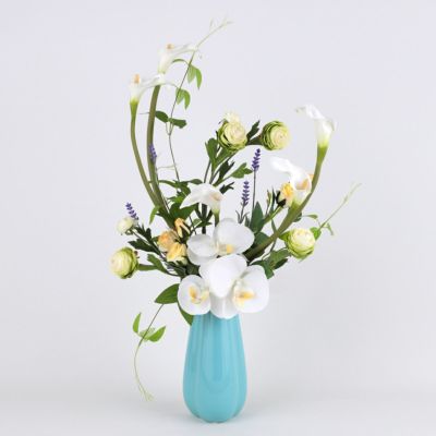 【10%OFF】カラーリリー 胡蝶蘭 アレンジメント [24WH/YE02] BA アーティフィシャルフラワー 造花