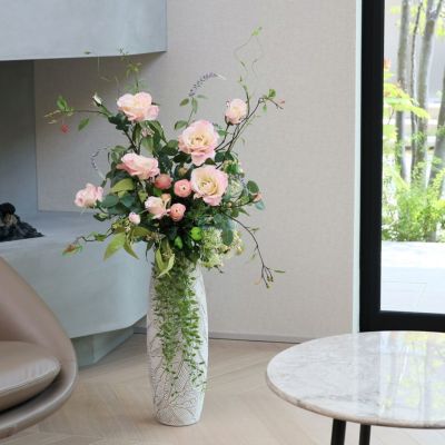 Weslymoo 25個 ブラッシュピンクローズ 造花 茎付き リアルな見た目 フォームローズ DIY ウェディングブーケ ブライダルシャワー センターピース パーティー ｜Serwalin 造花 フェイクスプリングピンクフラワー、ケーキ