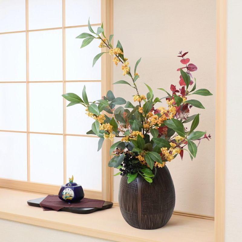 【セット販売】木製ベースとリアルな造花アレンジメント（ストレリチア等） セット販売】木製ベースとリアルな造花アレンジメント