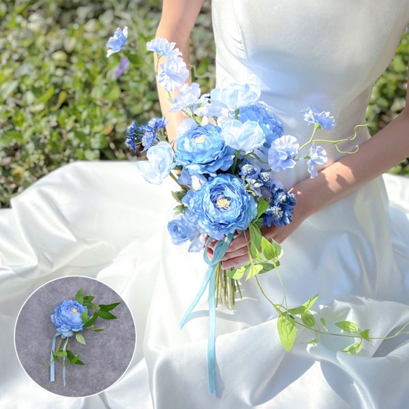 ウェディングブーケとブートニアにセット♡ブルーローズ♡前撮り♡挙式♡ ウェディングブーケとブートニアのセット♡ブルーローズ♡前撮り♡挙式