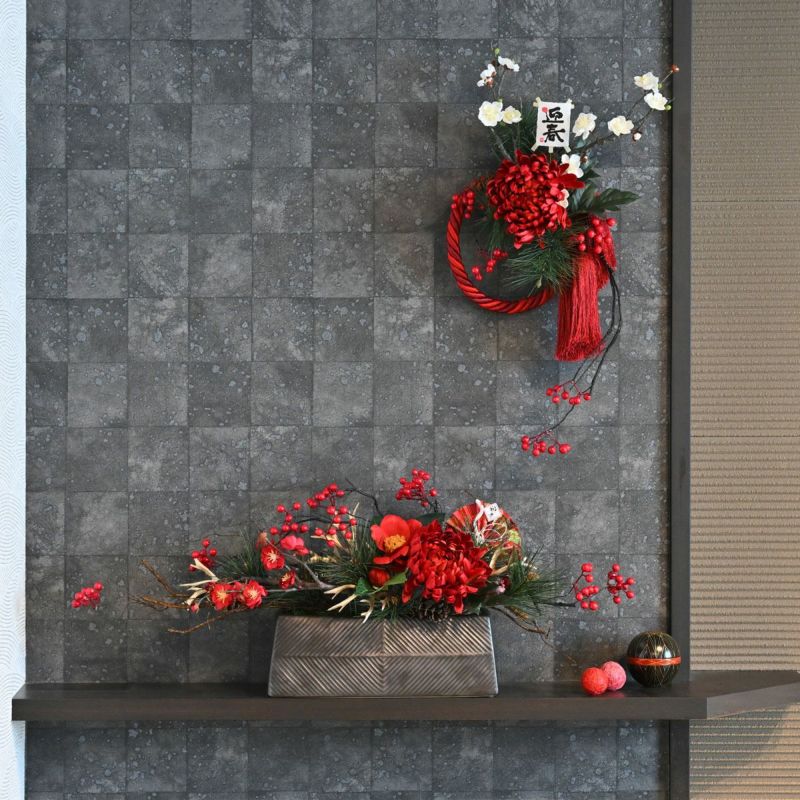 菊・梅 紅白 しめ飾り [NY-273]