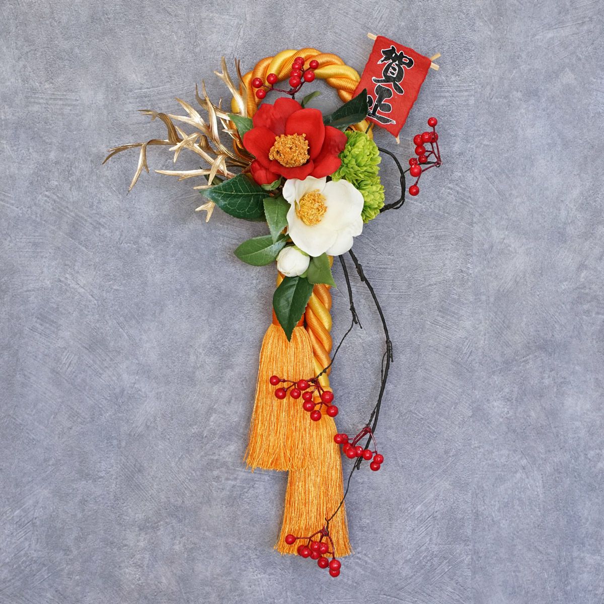 椿 紅白 しめ飾り [NY-274]